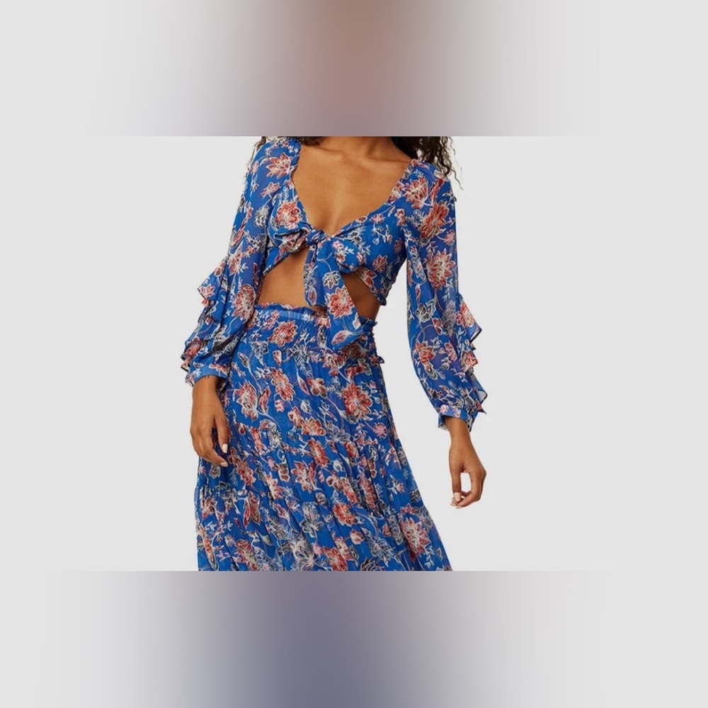 Misa Los Angeles Ancora Blue Smoked Floral Crop Top XS NWT